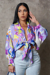 COONEY PRINT FRONT TIE BLOUSE - Gia Lux Boutique