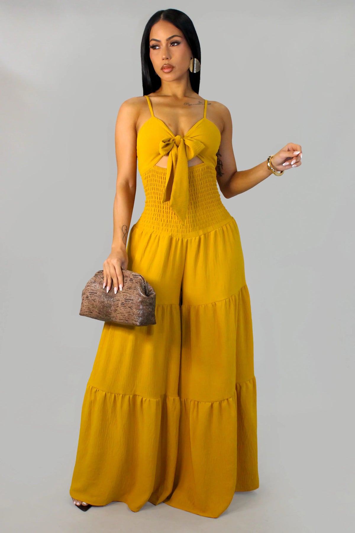 Jenna Wide Leg Jumpsuit - Mustard