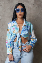 COONEY PRINT FRONT TIE BLOUSE - Gia Lux Boutique