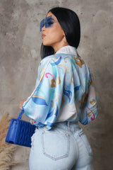 COONEY PRINT FRONT TIE BLOUSE - Gia Lux Boutique