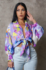COONEY PRINT FRONT TIE BLOUSE - Gia Lux Boutique