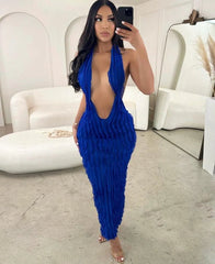 JANAY OPEN BACK MAXI DRESS-BLUE - Gia Lux Boutique