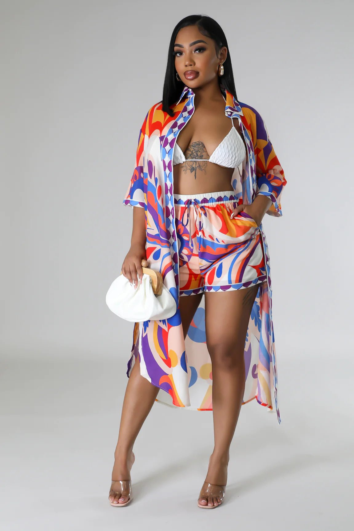 KAREEMAH TUNIC SHORT SET-RED - Gia Lux Boutique