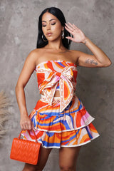NATY ORANGE PRINT TIE TOP RUFFLE SET - Gia Lux Boutique