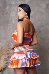 NATY ORANGE PRINT TIE TOP RUFFLE SET - Gia Lux Boutique